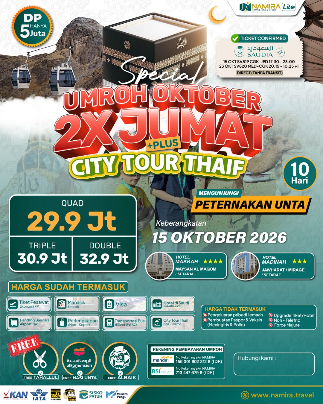 Umroh 2x Jumatan Plus Thaif Namira